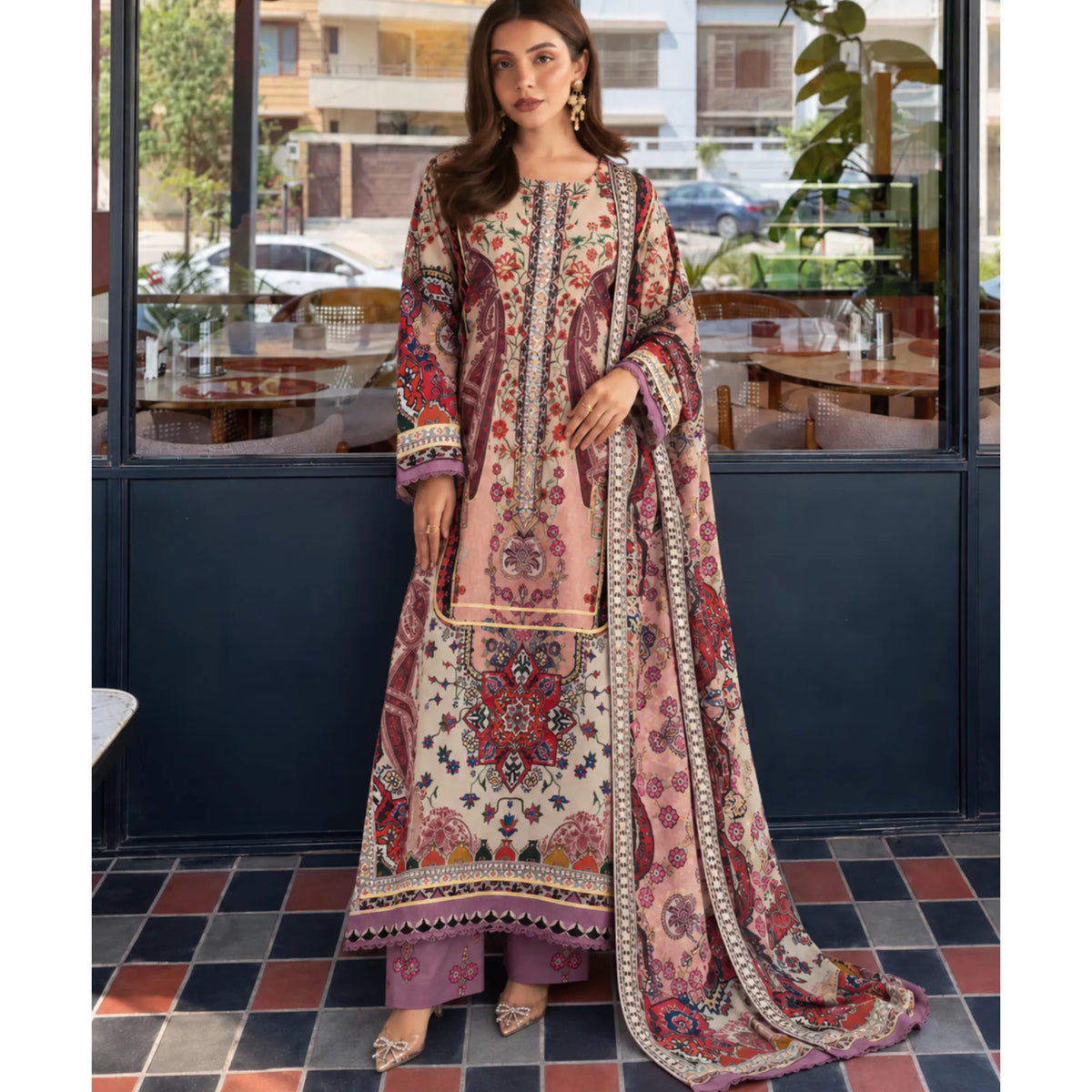 UA-325 Printed Kaftan Khaddar Style 3 Pc Collection | Umnaa
