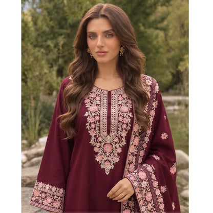 UA-326 Embroidered Dhanak Kaftan Style 3 Pc | Umnaa