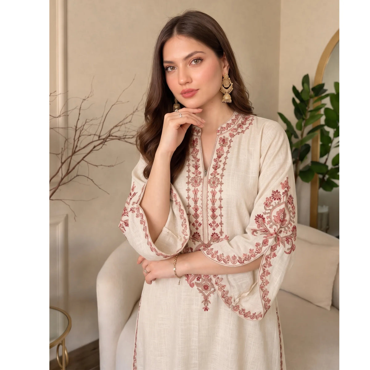 UA-329 Luxury Dhanak Kaftan Co-Ord 2 Pc | Umnaa