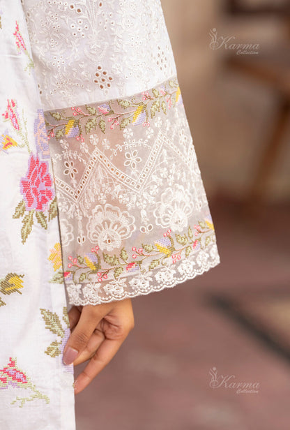 UKC-18 Embroidered Cambric Cotton Ready to Wear 3 Pc - Karma Collection