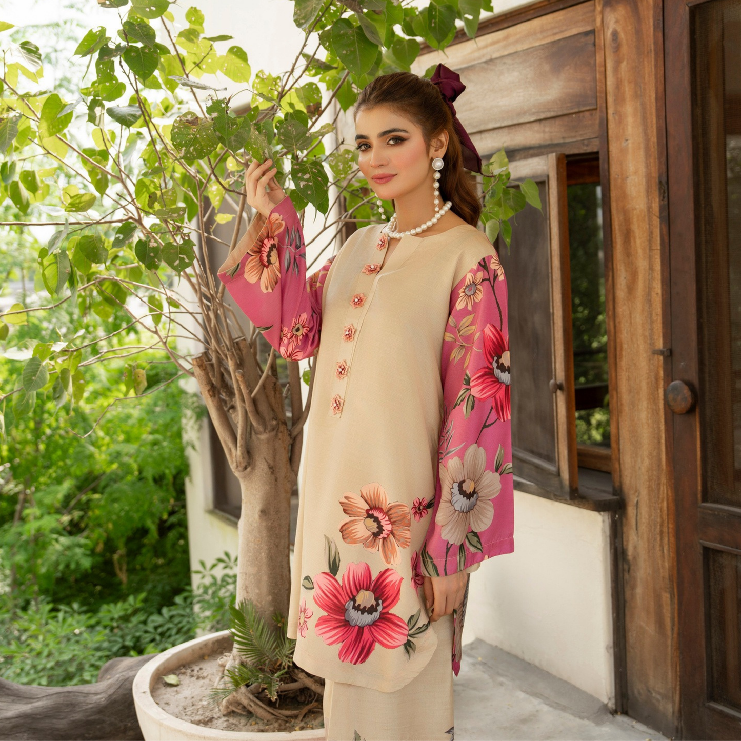 Sëleñe Raw Silk Printed Co-Ords Set by Karma Collection | Ready to Wear Modest fashion Asian