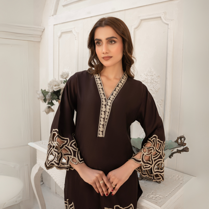 UA-55 Embroidered Viscose Linen 2 Pc Pakistani Co Ord Set Dress | UMNAA