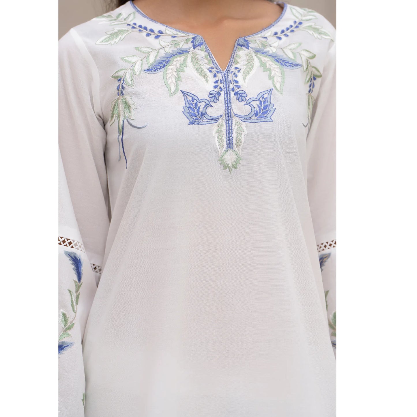 UA-247 Embroidered Cambric Cotton Kaftan Style Co-Ord Set Asian Wear | Umnaa