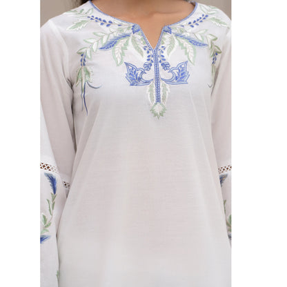 UA-247 Embroidered Cambric Cotton Kaftan Style Co-Ord Set Asian Wear | Umnaa