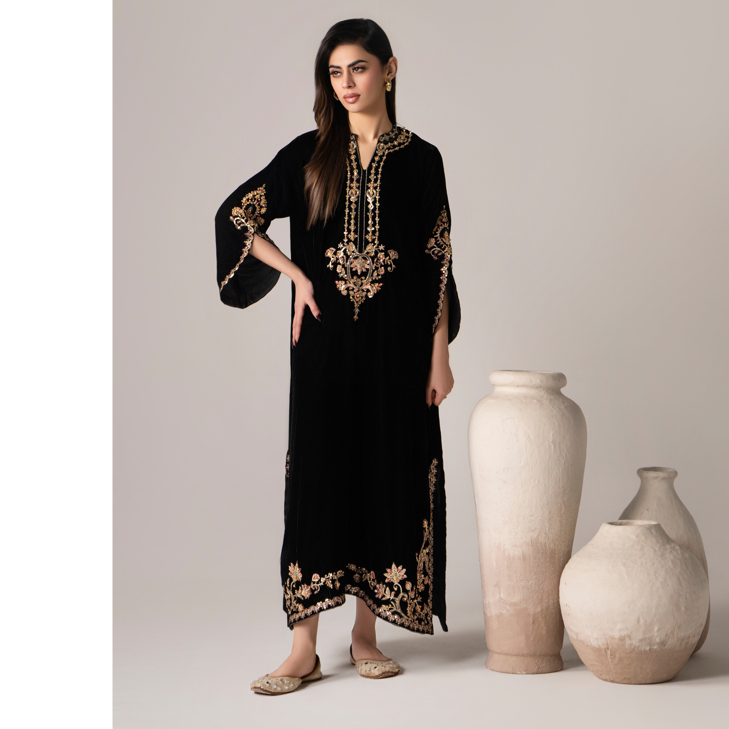 RA-26 Velvet Kaftan Dress Collection| Embroidered 1 Piece Festive Wear