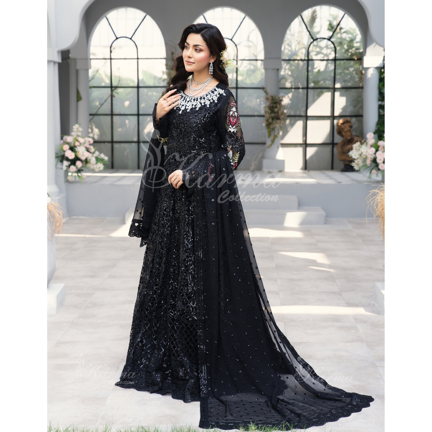 Luxury Embroidered Chiffon long Maxi with chiffon duppata  | Wedding Collection | karma Collection | UMKC01101