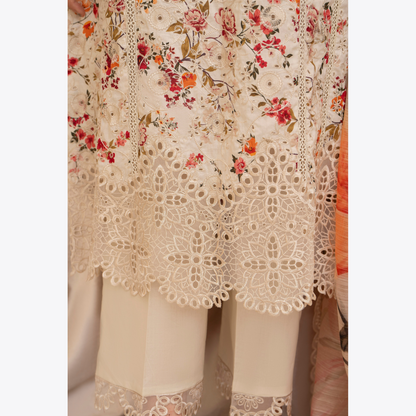 Multi floral Print Cotrai dhanak with pasmina wool shawl 3 Pc - Karma Collection | UMKC0601