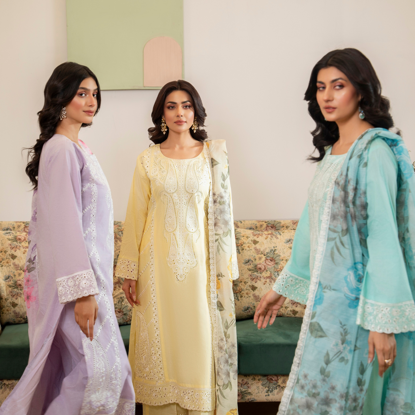 UKC-23 Chikenkari Cambric Cotton Ready to Wear Eid Collection 3 Pc - Karma Collection