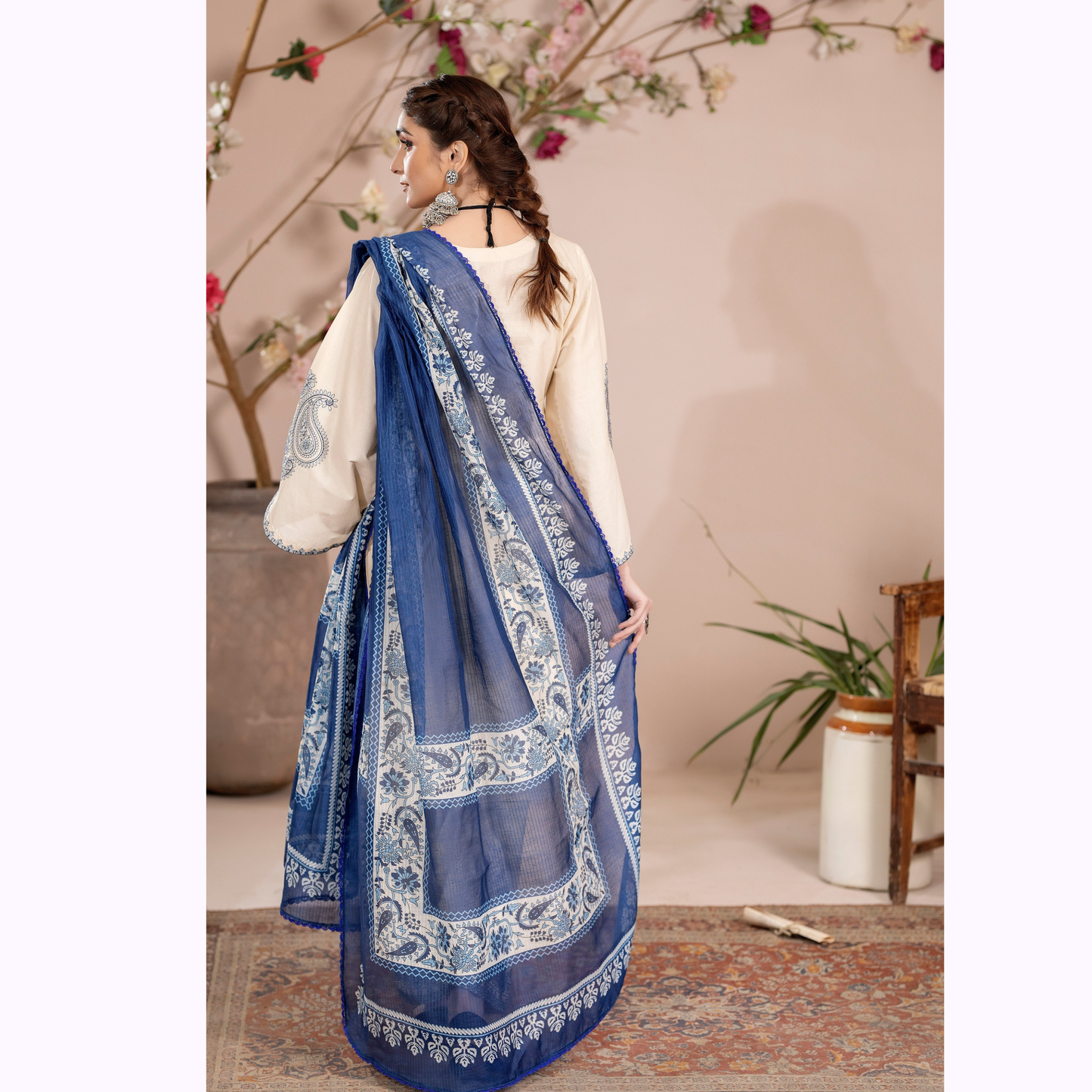 UKC-33 Embroidered Cambric Cotton Dress Ready to Wear 3 Pc - Karma Collection