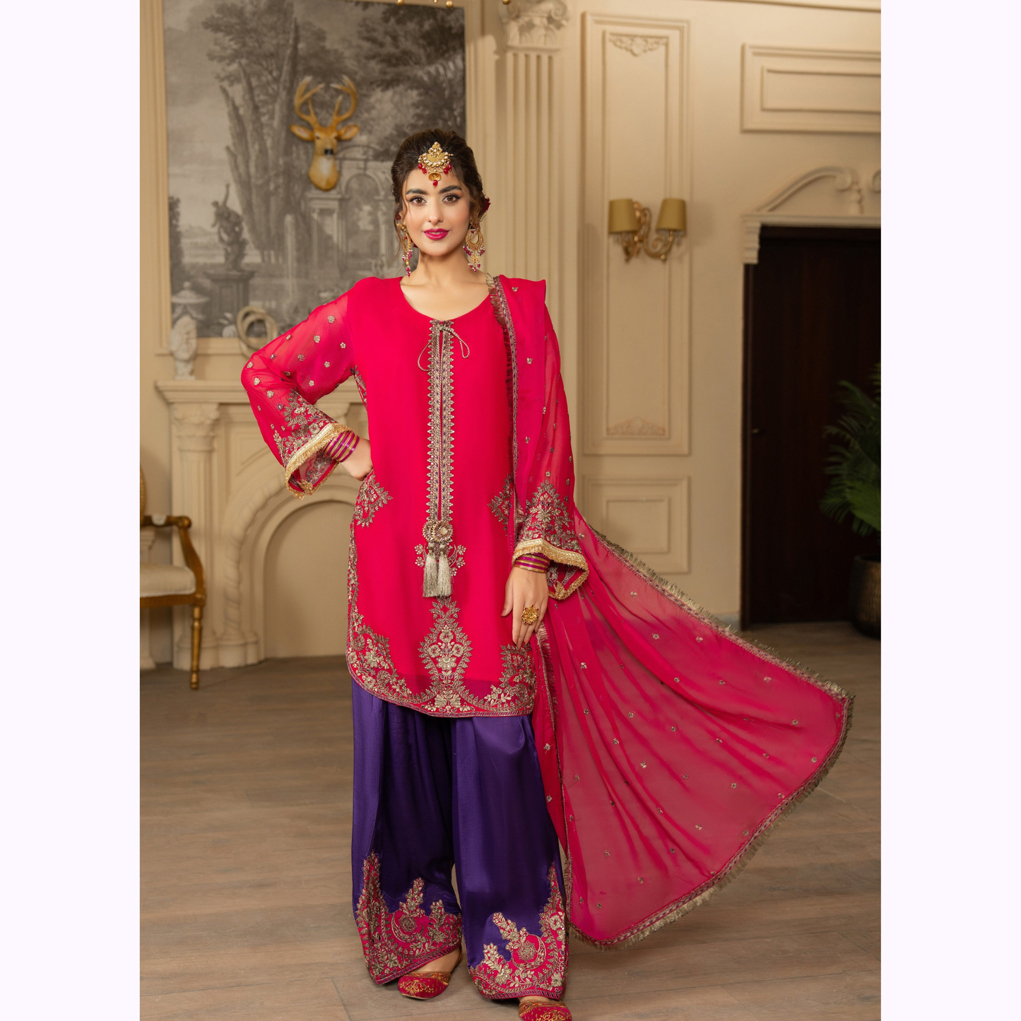 F-466 Embroidered Georgette Chiffon Farshi Shalwar Collection by karma Collection