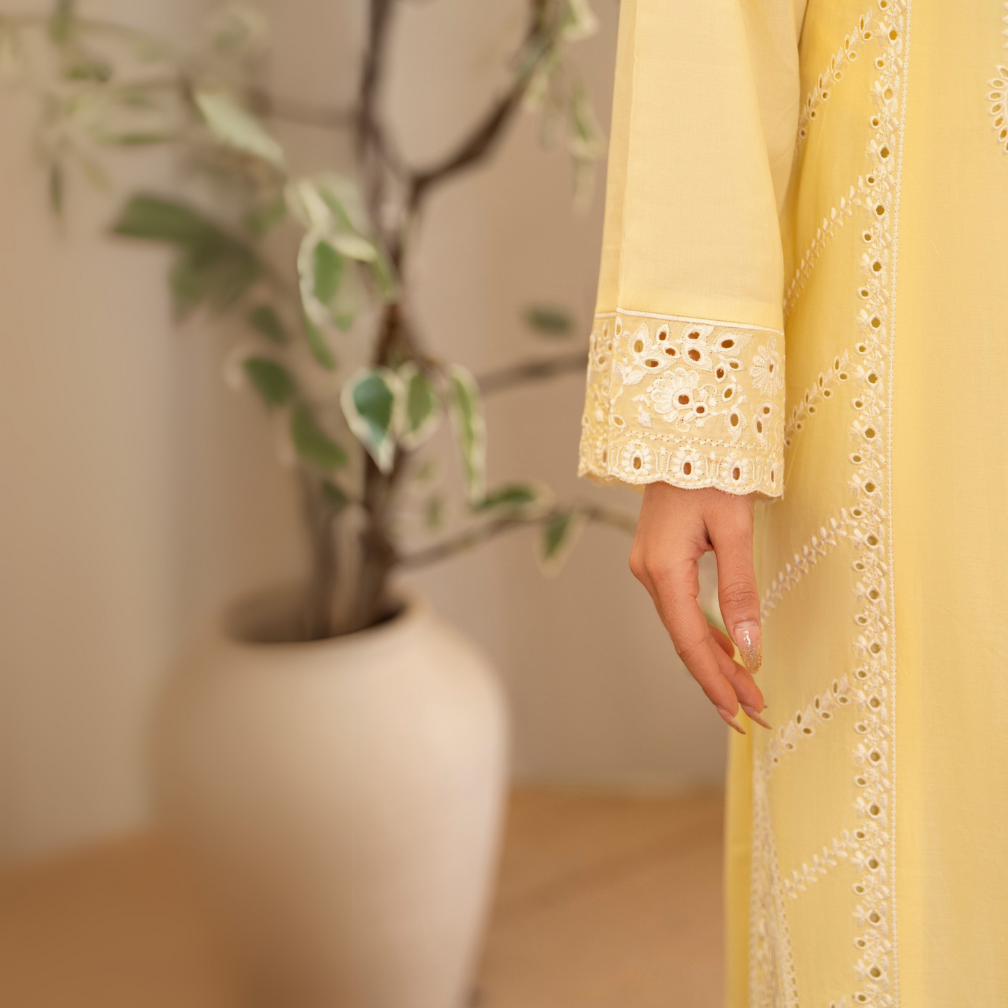 UKC-23 Chikenkari Cambric Cotton Ready to Wear Eid Collection 3 Pc - Karma Collection