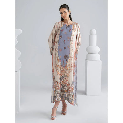 UAL-09 Printed Silk Kaftan with Trouser 2 Pc Set | Ally's