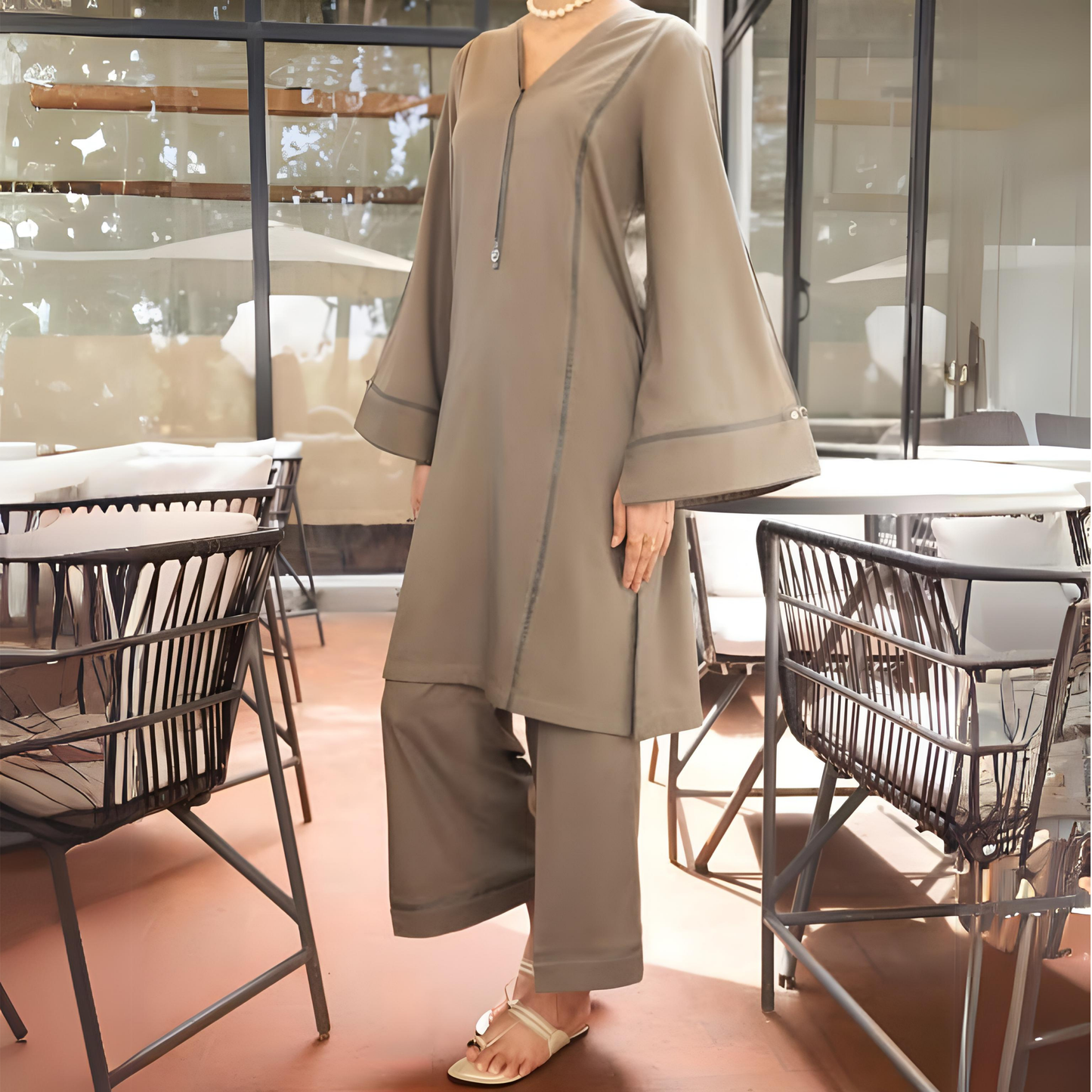 Olive green 2 Pc Linen Pakistani Co-Ords Set | Ready to Wear | Casuallite