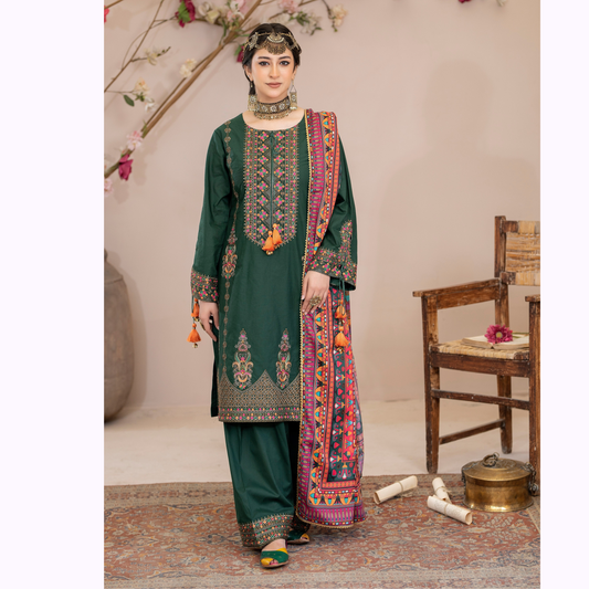 UKC-31 Embroidered Cambric Cotton Dress Ready to Wear 3 Pc - Karma Collection