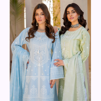 KC-1445 Embroidered Cambric Cotton Farshi Shalwar Ready to Wear 3 Pc - Karma Collection