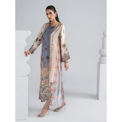 UAL-09 Printed Silk Kaftan with Trouser 2 Pc Set | Ally's