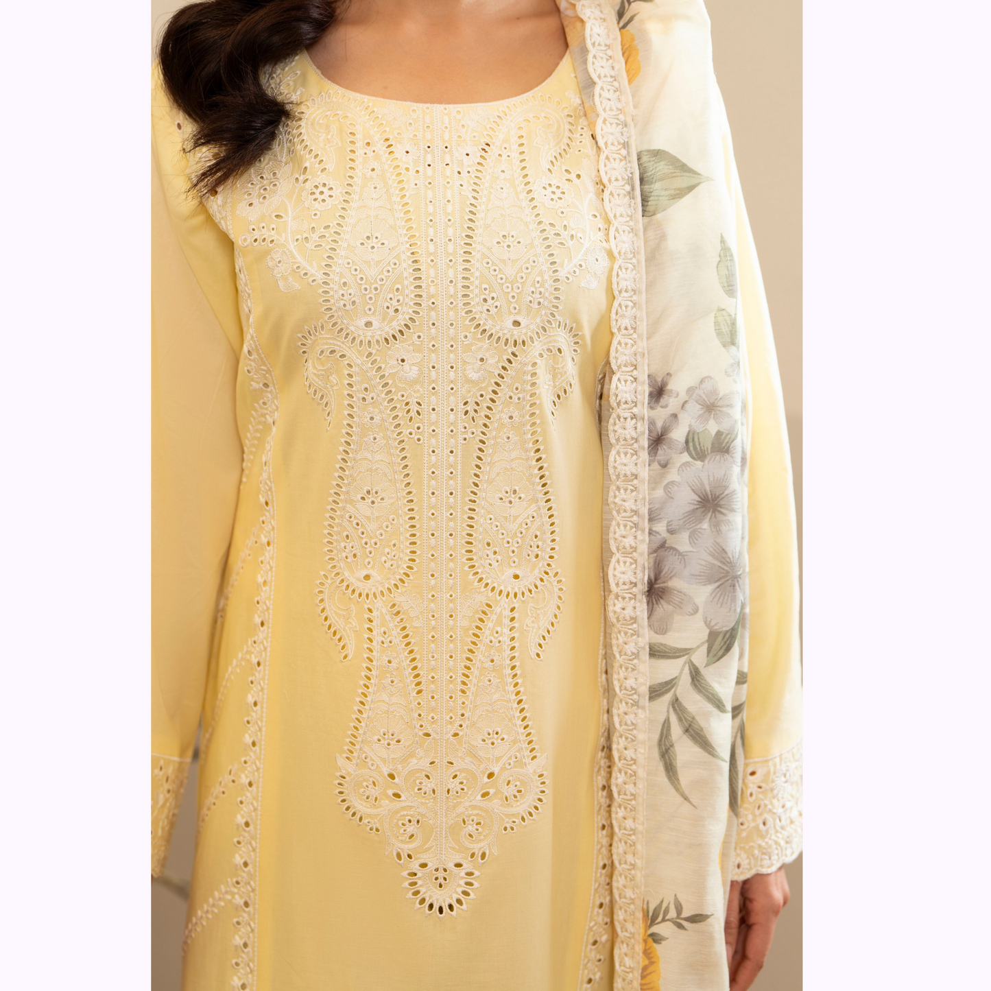 UKC-23 Chikenkari Cambric Cotton Ready to Wear Eid Collection 3 Pc - Karma Collection