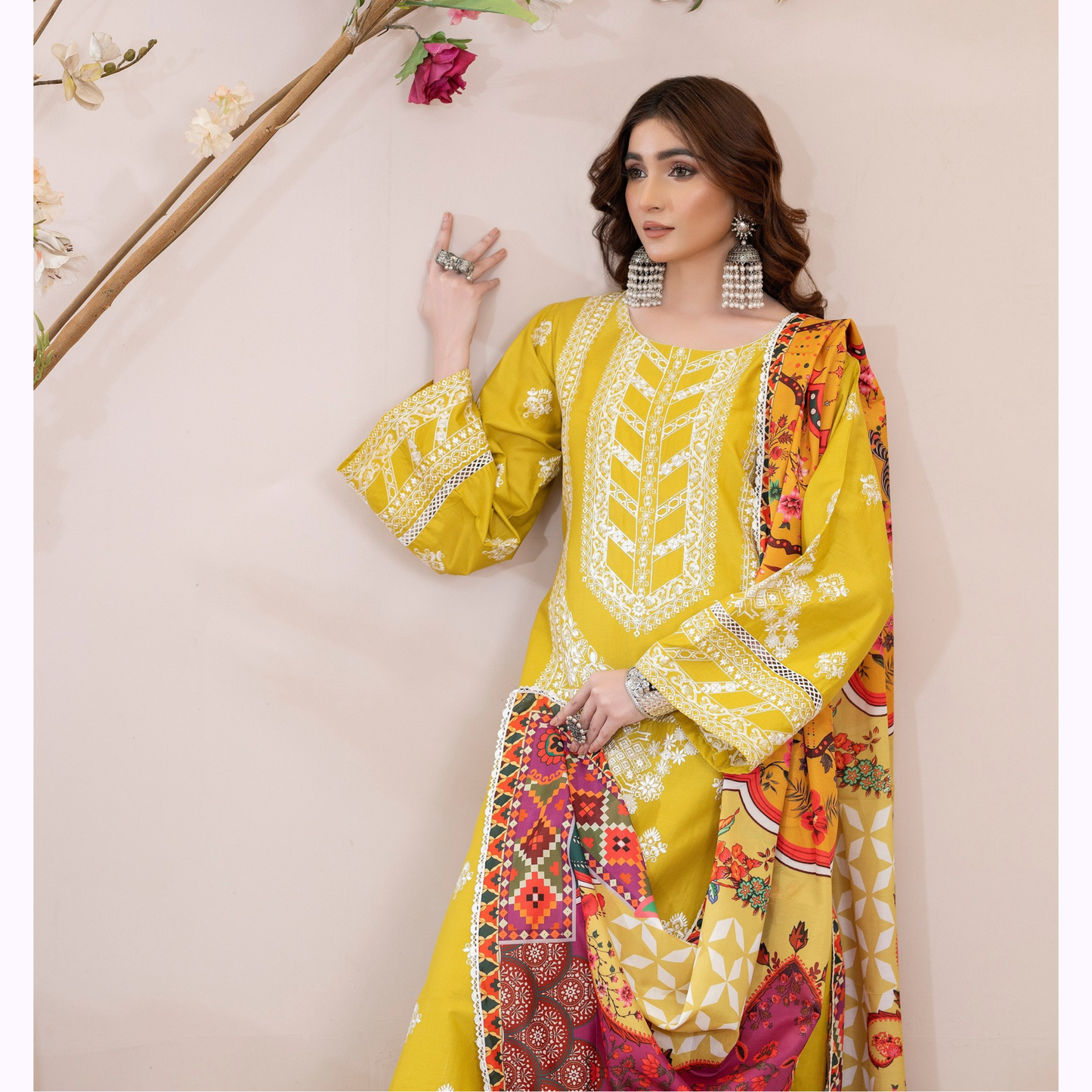 UKC-30 Embroidered Cambric Cotton Dress Ready to Wear 3 Pc - Karma Collection