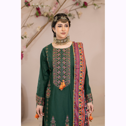 UKC-31 Embroidered Cambric Cotton Dress Ready to Wear 3 Pc - Karma Collection