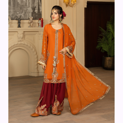 F-466 Embroidered Georgette Chiffon Farshi Shalwar Collection by karma Collection