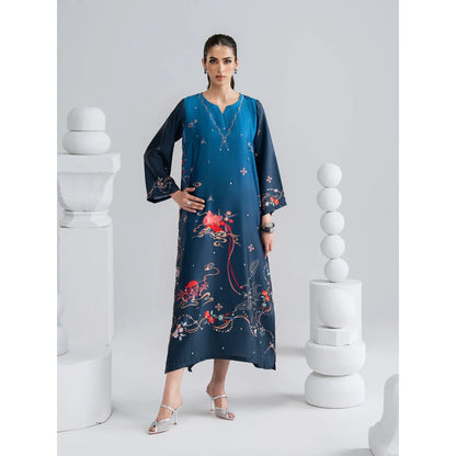 UAL-09 Printed Silk Kaftan with Trouser 2 Pc Set | Ally's