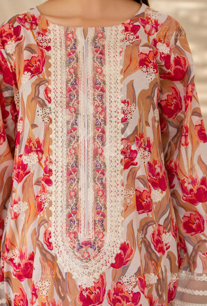 (Multi)  Printed Chikenkari Cotton Lawn 3 Pc - Karma Collection