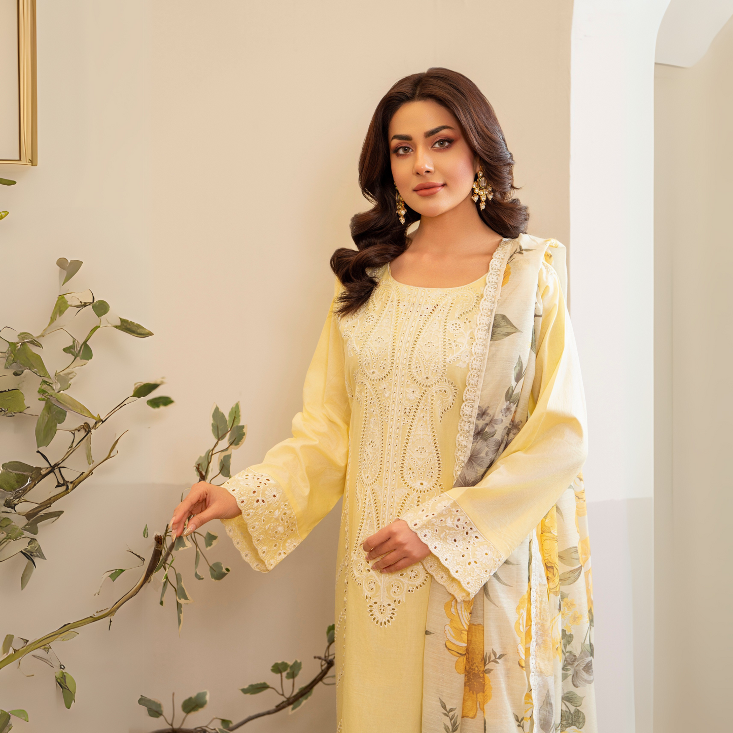 UKC-23 Chikenkari Cambric Cotton Ready to Wear Eid Collection 3 Pc - Karma Collection