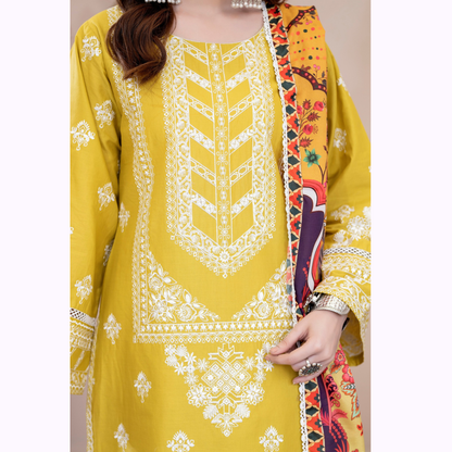 UKC-30 Embroidered Cambric Cotton Dress Ready to Wear 3 Pc - Karma Collection