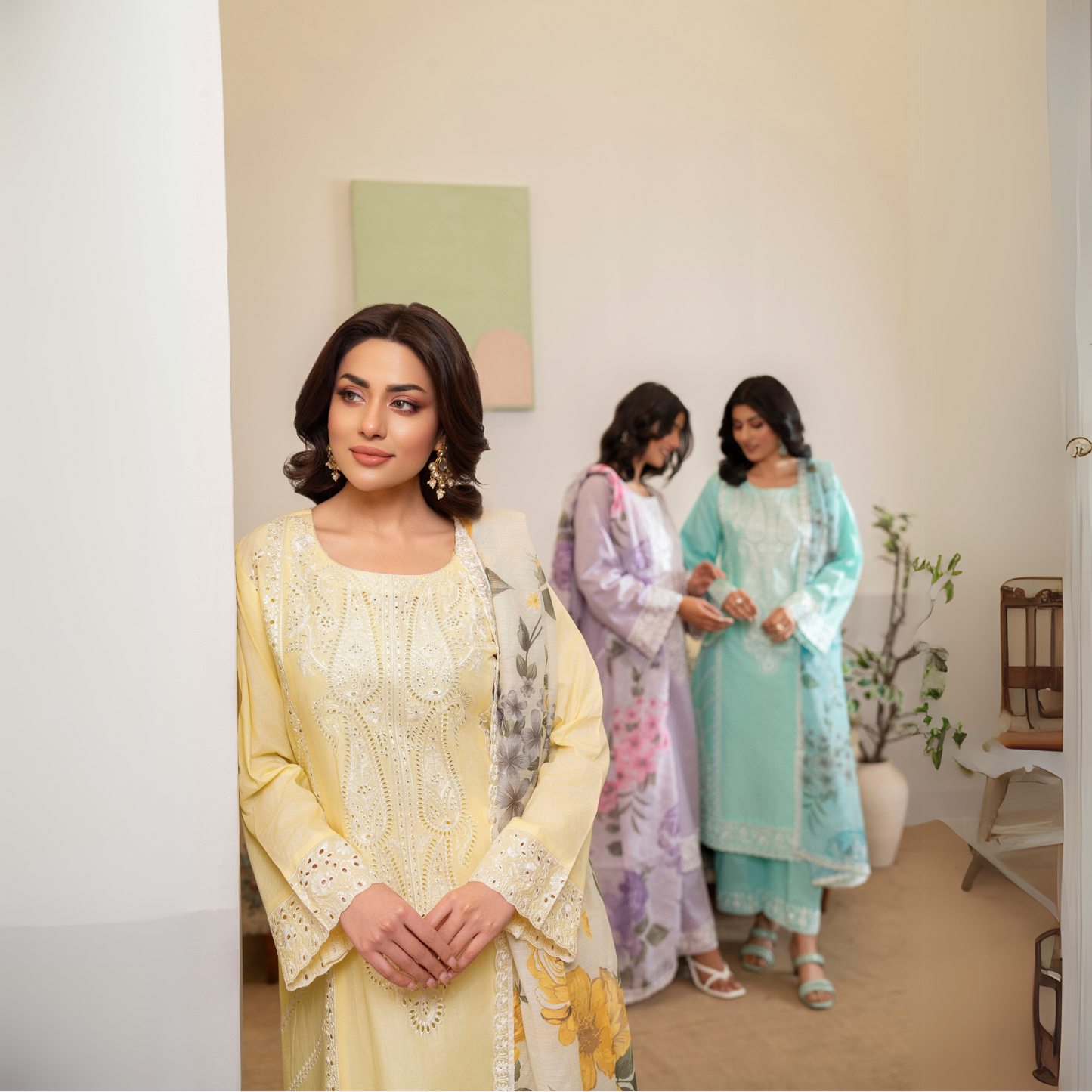 UKC-23 Chikenkari Cambric Cotton Ready to Wear Eid Collection 3 Pc - Karma Collection