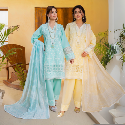 KC-1440 Embroidered Cambric Cotton Farshi Shalwar Ready to Wear 3 Pc - Karma Collection