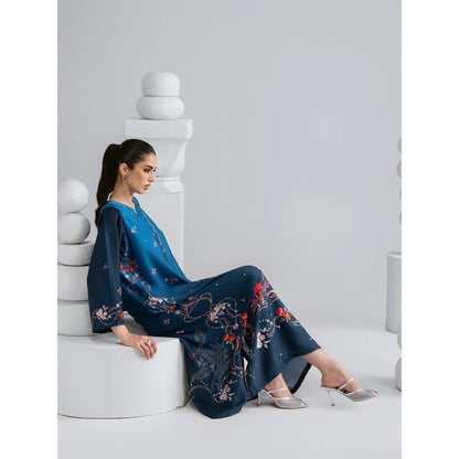 UAL-09 Printed Silk Kaftan with Trouser 2 Pc Set | Ally's