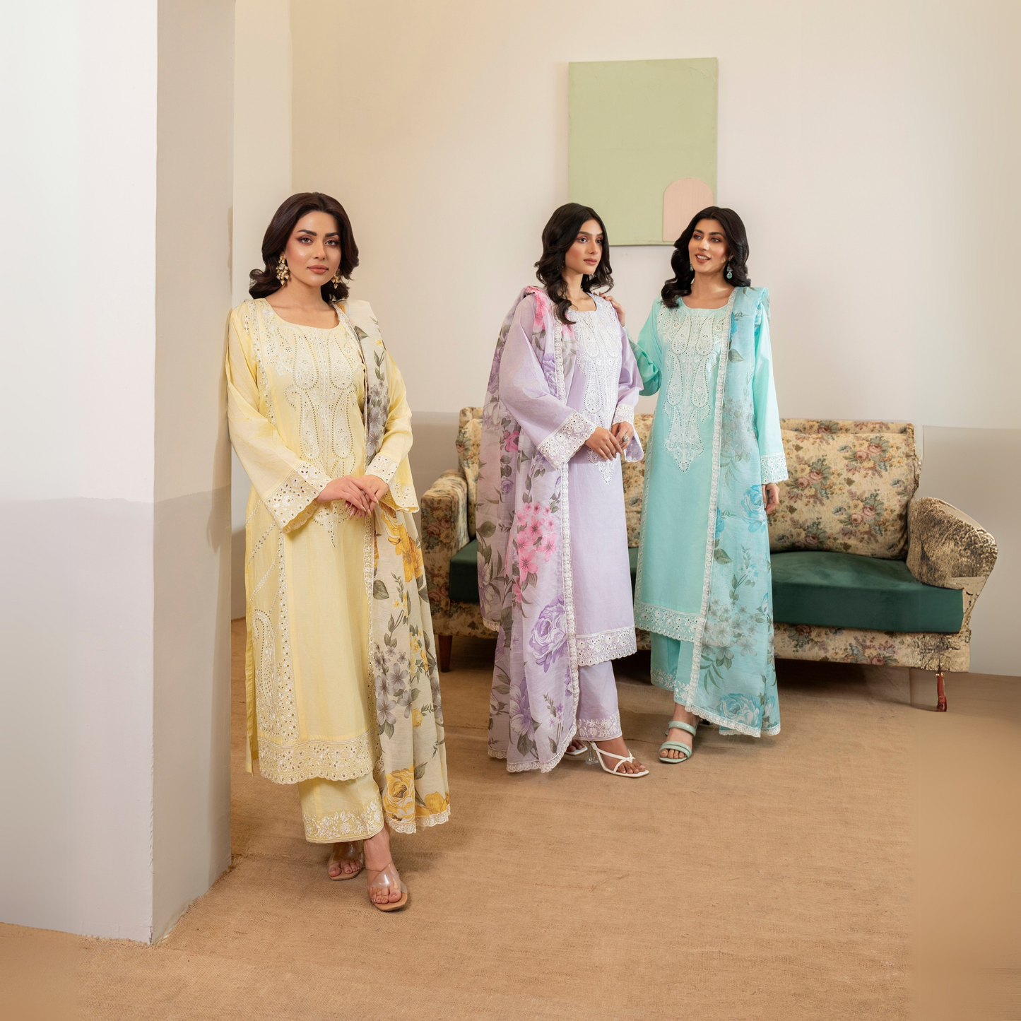 UKC-23 Chikenkari Cambric Cotton Ready to Wear Eid Collection 3 Pc - Karma Collection