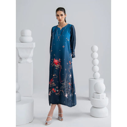 UAL-09 Printed Silk Kaftan with Trouser 2 Pc Set | Ally's
