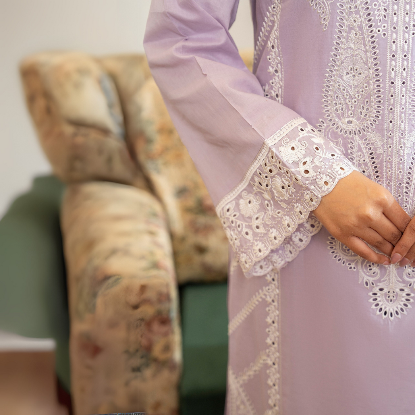 UKC-23 Chikenkari Cambric Cotton Ready to Wear Eid Collection 3 Pc - Karma Collection