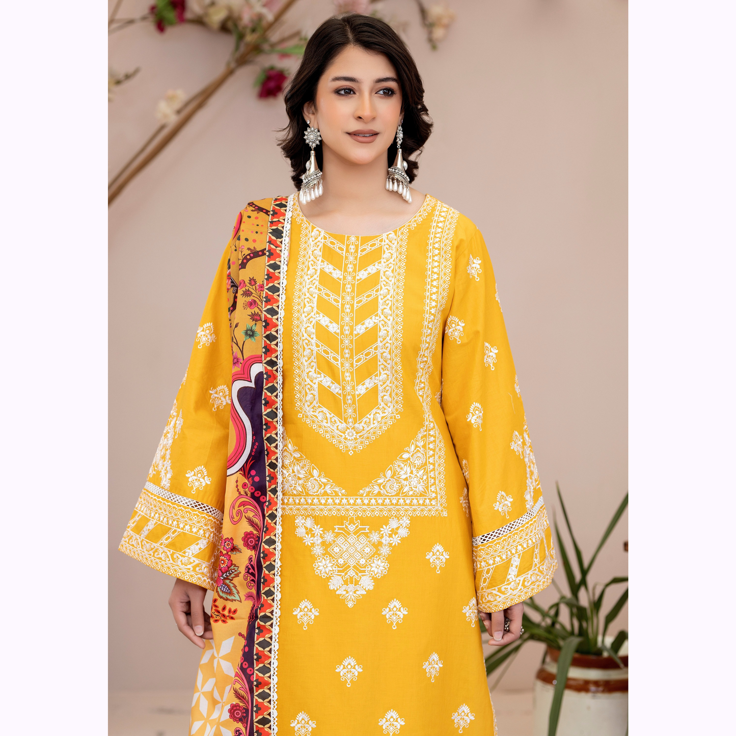 UKC-30 Embroidered Cambric Cotton Dress Ready to Wear 3 Pc - Karma Collection