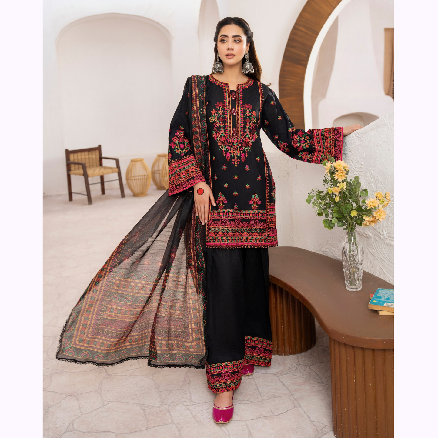 KC-1477 Embroidered Luxury Cambric Cotton farshi Shalwar Collection | Ready to Wear | Karma Collection