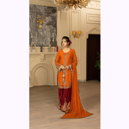 F-466 Embroidered Georgette Chiffon Farshi Shalwar Collection by karma Collection