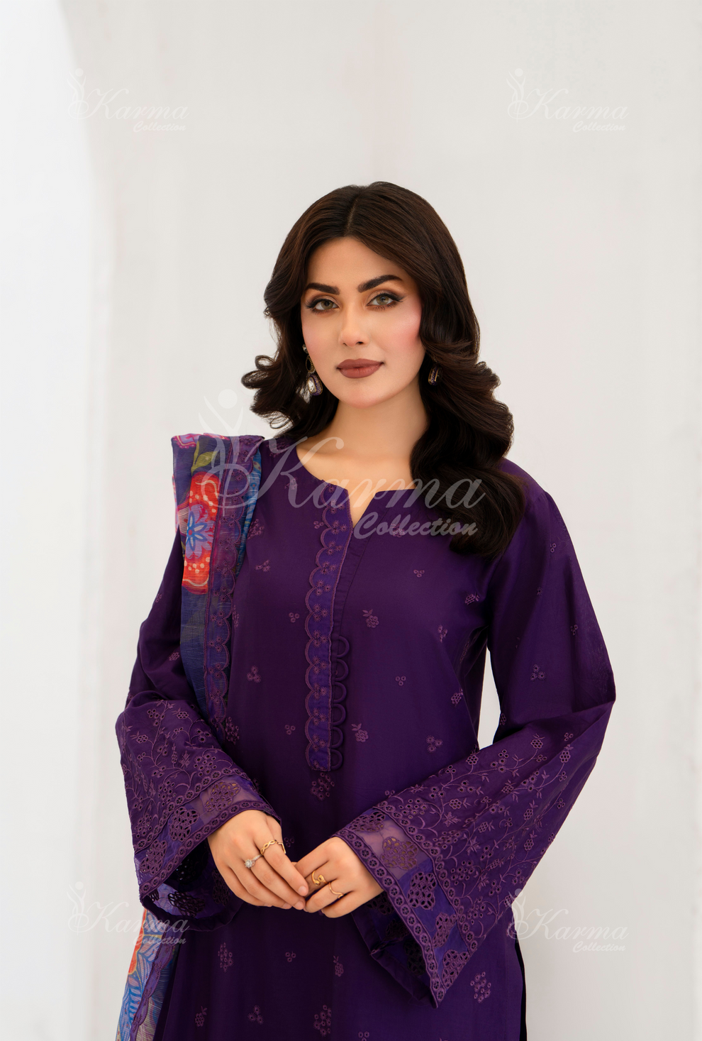 KC- 1391 | Plum | 3 Pc | Chikenkari Cotton Lawn | Karma Collection
