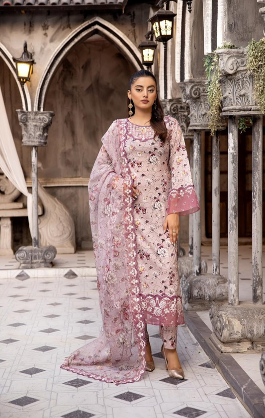 Petal Pink 3 Pc Chikankari Lawn Collection | SIMRANS