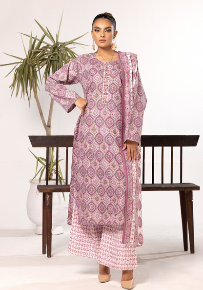 Mauve | Printed Linen Shalwar Kameez & Dupatta | 3 Pc | Ready-to-wear | Simrans