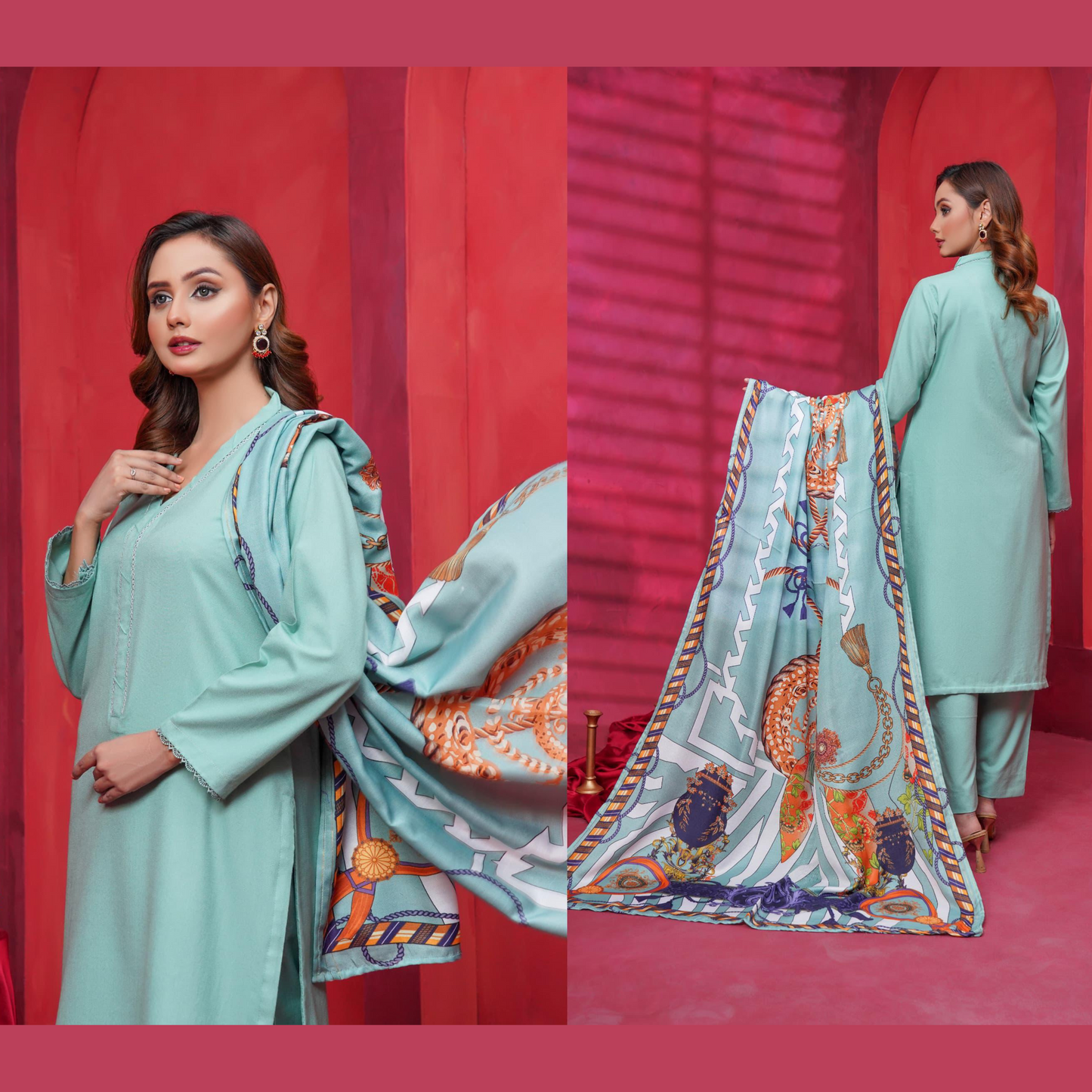 (Cyan Opaque) Dhanak Dress with Wool Shawl |3 Pc| Winter Collection | Hayats