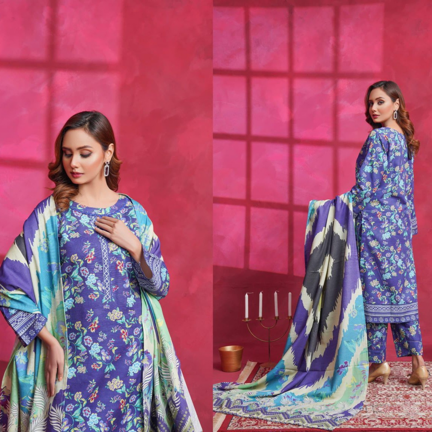 (Purple) Printed Khaddar Dress  |3 Pc| Winter Collection | Hayats