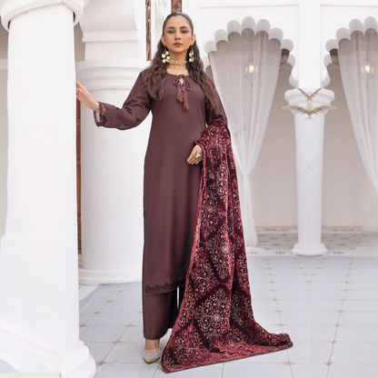 Dhanak Dress Heavily Embroidered Velvet Shawl  3 Pc Ready-to-wear by SIMRANS