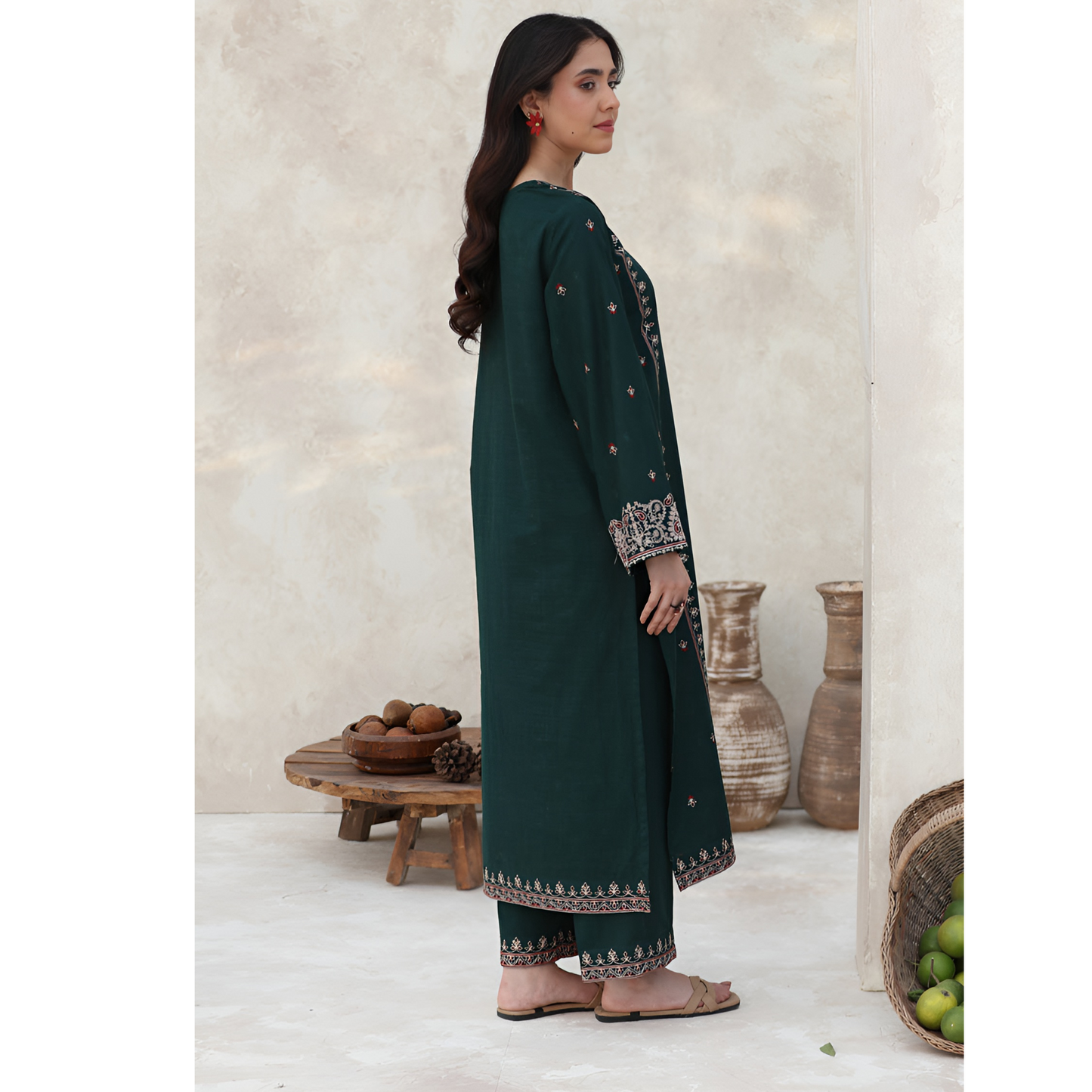 UA-28 2 Pc Embroidered Dhanak Pakistani Co-Ords Set Dress | UMNAA