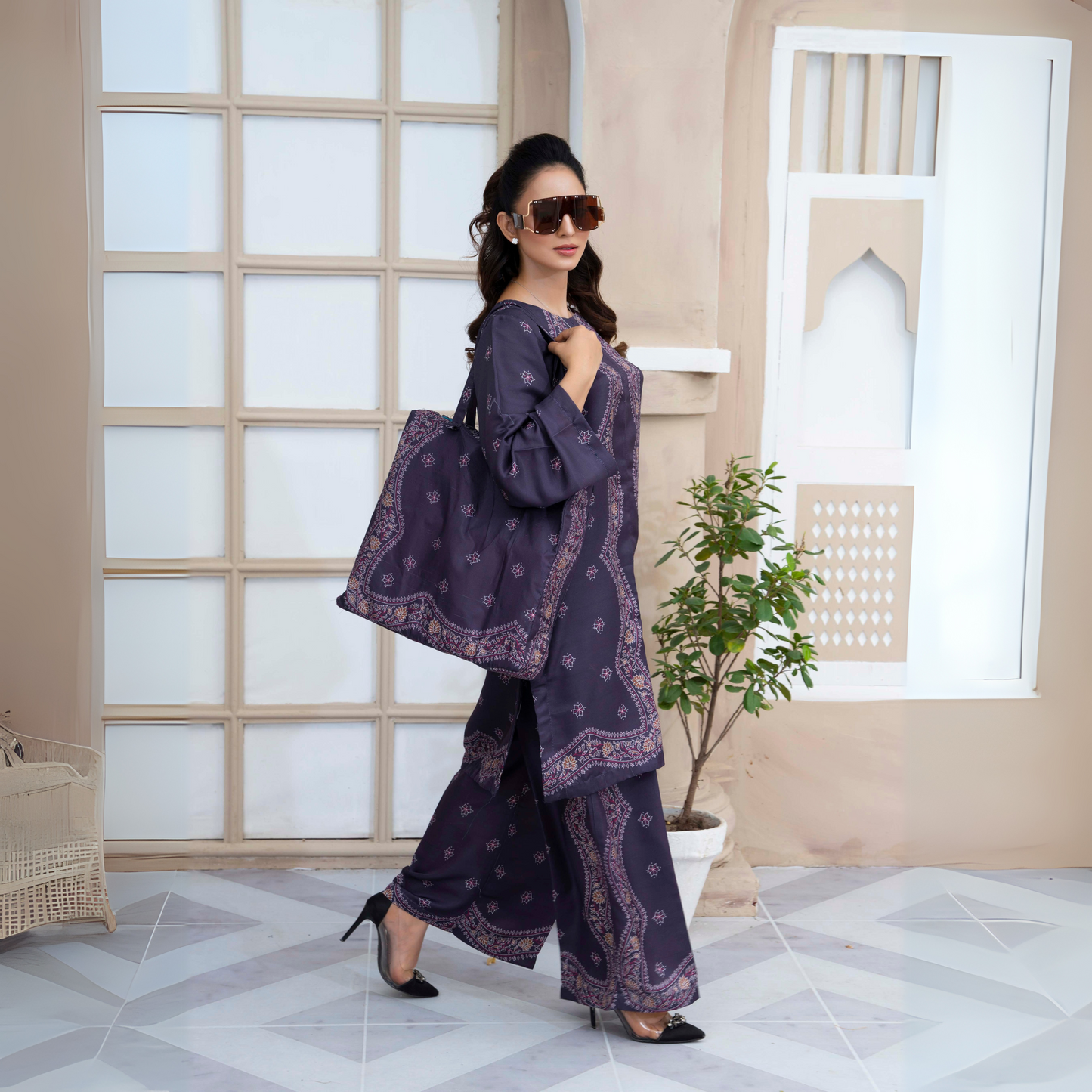 2 Printed Pakistani Co-Ords Set with Bag | Ready to Wear | Raniya.h | UMRAH0901