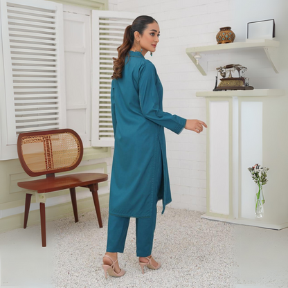 UA-31 2 Plain Boski Linen Pakistani Co-Ords Set  | Ready to Wear | UMNAA