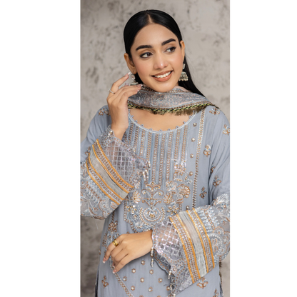 Luxury Handwork Embroidered Dress with Chiffon Dupatta 3 Pc | Winter Collection | Rangz | UMRGZ4000