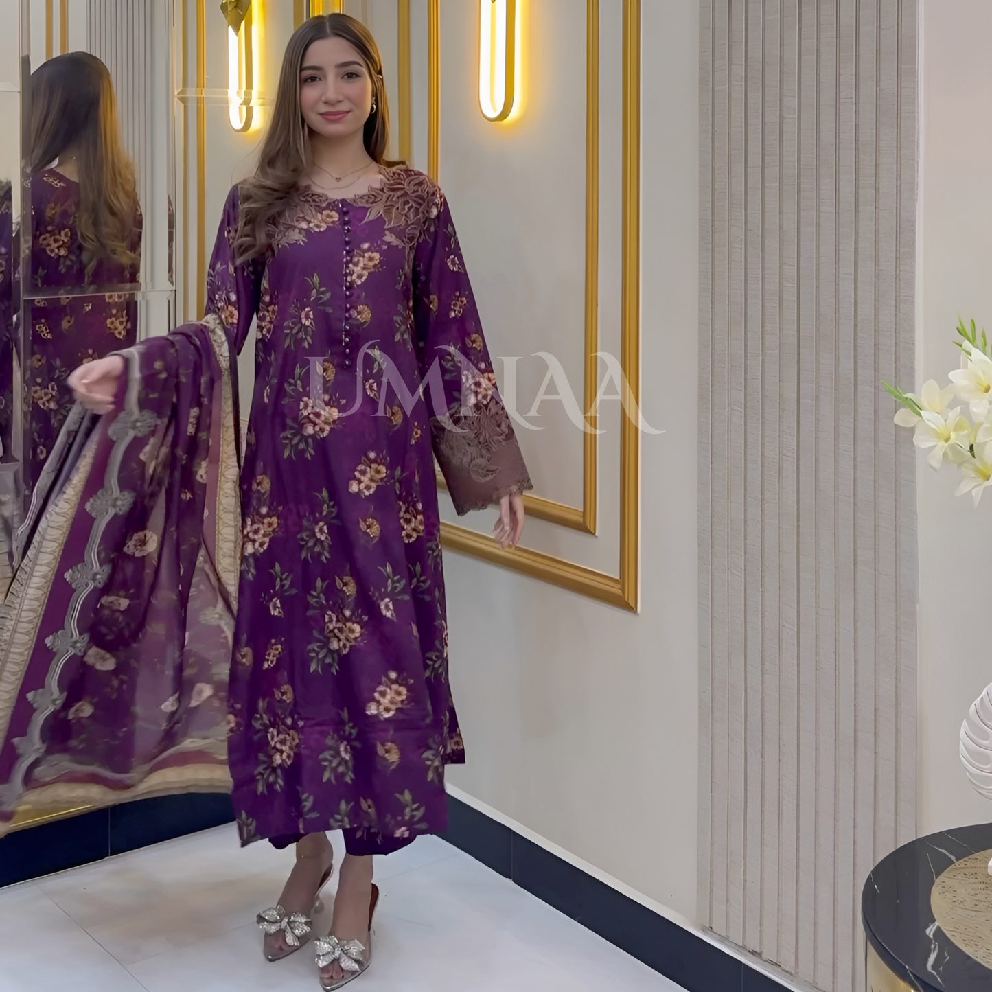 UA-33 Printed Embroidered Winter Linen 3 Pc Dress | Ready to wear | UMNAA