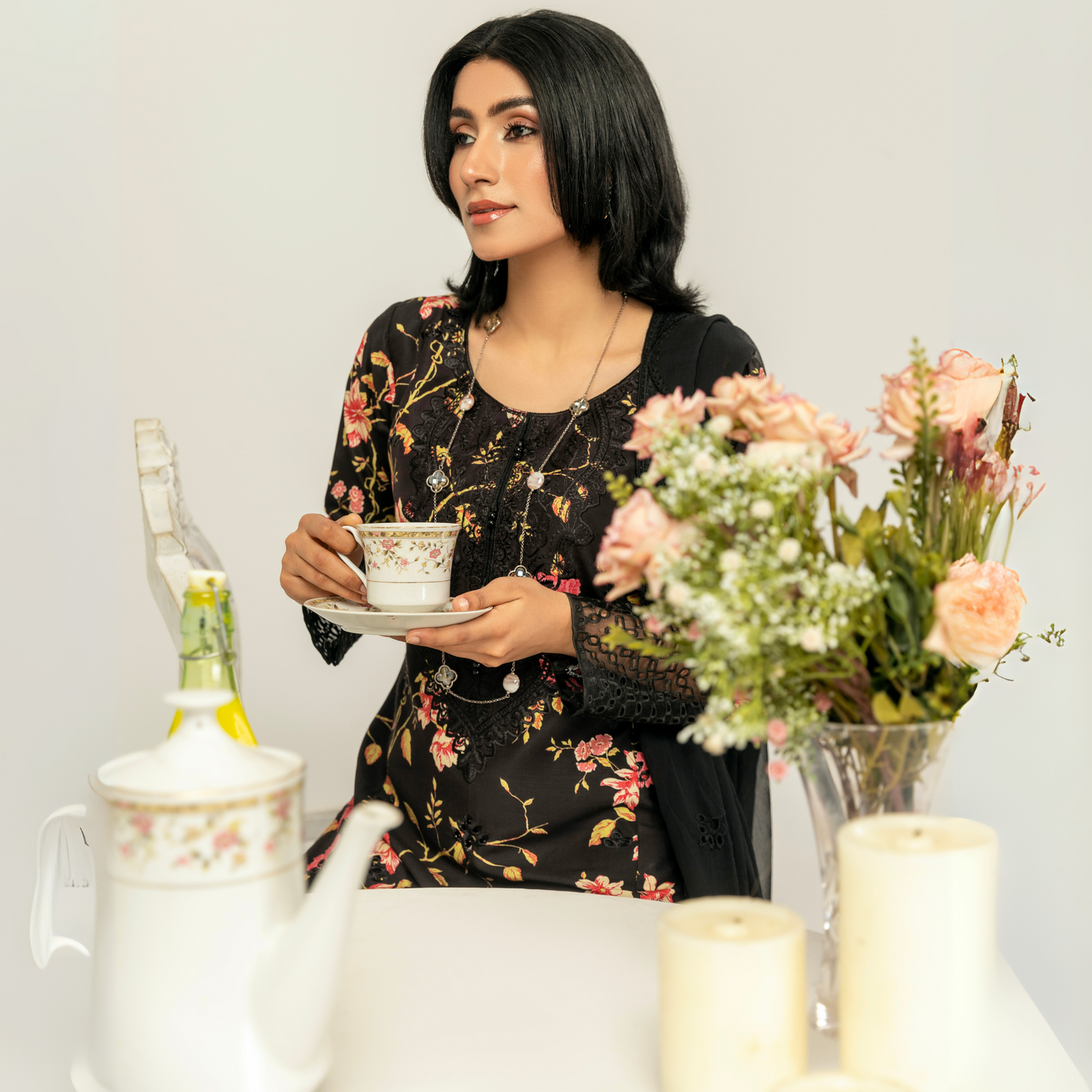 UMS-10 Floral Printed Embroidered Linen | 3 Pc | Ready-to-wear Dress - Simrans