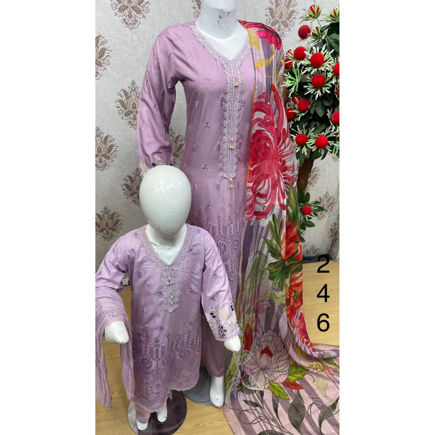 3 Pc Luxury mother daughter Embroidered Linen Collection-UMNAA